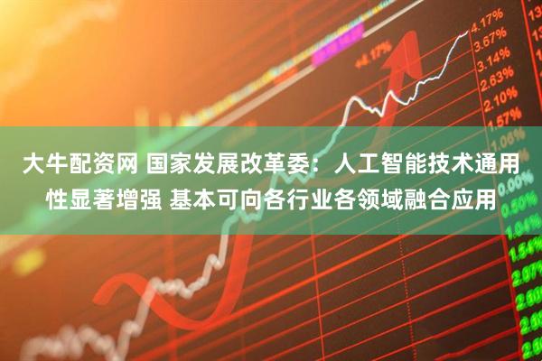 大牛配资网 国家发展改革委：人工智能技术通用性显著增强 基本可向各行业各领域融合应用